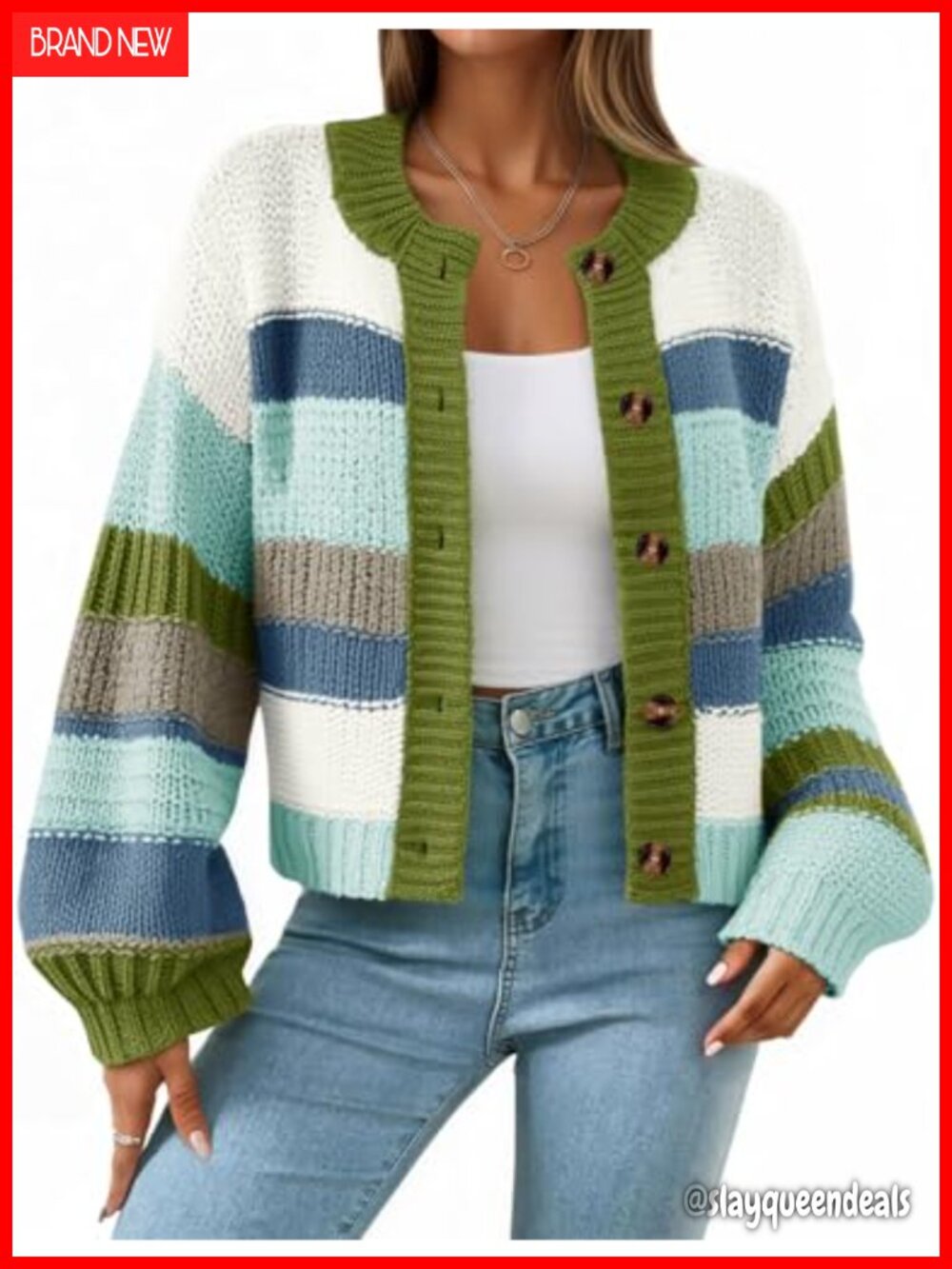 Striped Chunky Cardigan Oversized Button Down Knit Sweater Coat